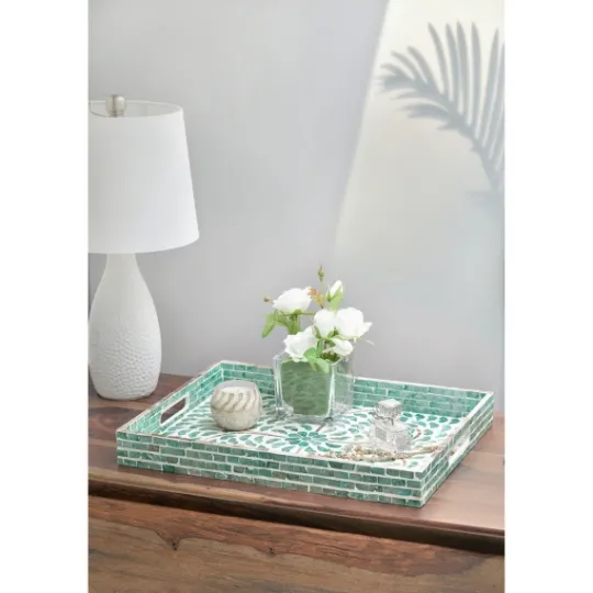 Kirkland's Home Ivory And Clover Mosaic Capiz Shell Tray, 17 In.- Decorative Trays