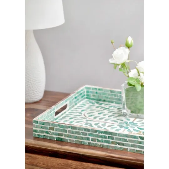 Kirkland's Home Ivory And Clover Mosaic Capiz Shell Tray, 17 In.- Decorative Trays