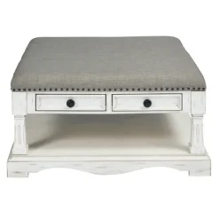 Kirkland's Home Ivory And Gray Upholstered Square Coffee Table- Coffee Tables
