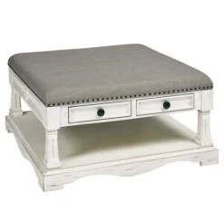 Kirkland's Home Ivory And Gray Upholstered Square Coffee Table- Coffee Tables
