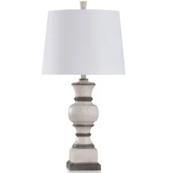 Kirkland's Home Ivory And Gray Wood Grain Table Lamp- Table Lamps