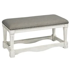 Kirkland's Home Ivory And Gray Wooden Upholstered Bench- Benches & Ottomans