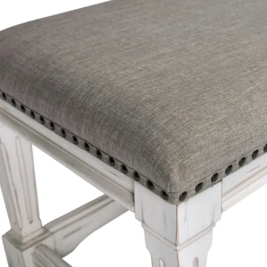 Kirkland's Home Ivory And Gray Wooden Upholstered Bench- Benches & Ottomans
