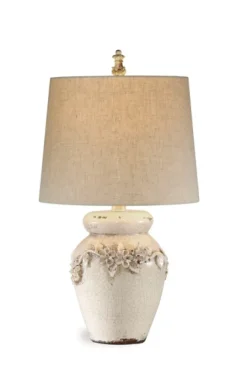 Kirkland's Home Ivory Crackled Floral Table Lamp- Table Lamps