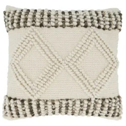 Kirkland's Home Ivory Diamond Woven Textured Polyester Pillow- Pillows