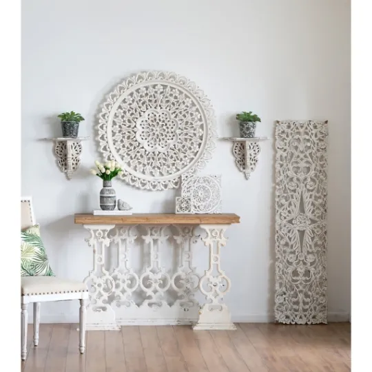 Kirkland's Home Ivory Distressed Carved 2-Pc. Wall Shelf Set- Shelves