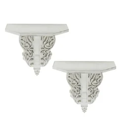 Kirkland's Home Ivory Distressed Carved 2-Pc. Wall Shelf Set- Shelves