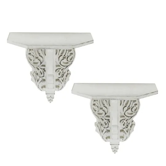 Kirkland's Home Ivory Distressed Carved 2-Pc. Wall Shelf Set- Shelves