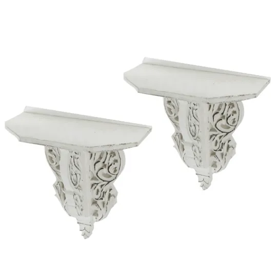 Kirkland's Home Ivory Distressed Carved 2-Pc. Wall Shelf Set- Shelves