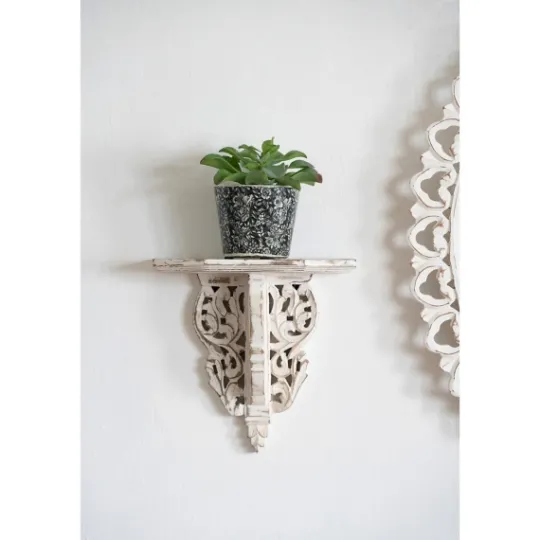 Kirkland's Home Ivory Distressed Carved 2-Pc. Wall Shelf Set- Shelves