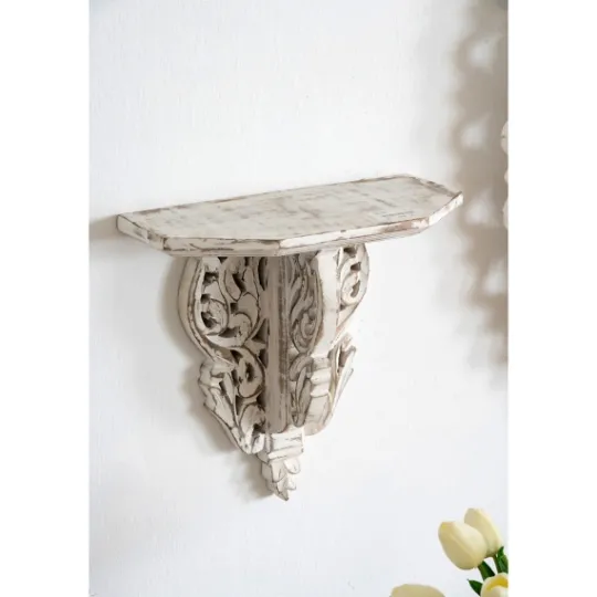 Kirkland's Home Ivory Distressed Carved 2-Pc. Wall Shelf Set- Shelves