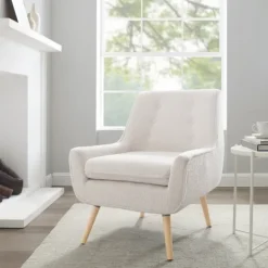 Kirkland's Home Ivory Faux Sherpa Tufted Accent Chair- Accent Chairs
