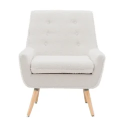 Kirkland's Home Ivory Faux Sherpa Tufted Accent Chair- Accent Chairs