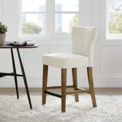 Kirkland's Home Ivory Harrison Tufted Counter Stool- Bar Stools & Counter Height Stools