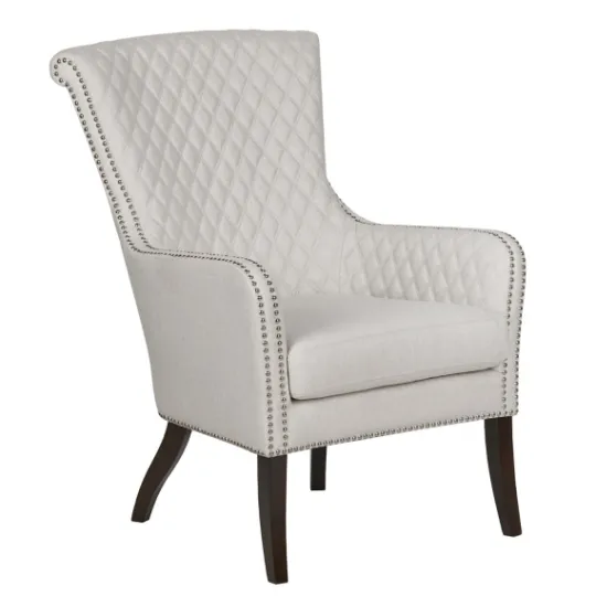 Kirkland's Home Ivory Lanea Quilted Accent Chair With Silver Studs- Accent Chairs