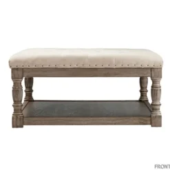 Kirkland's Home Ivory Linen Low Base Tufted Ottoman- Benches & Ottomans