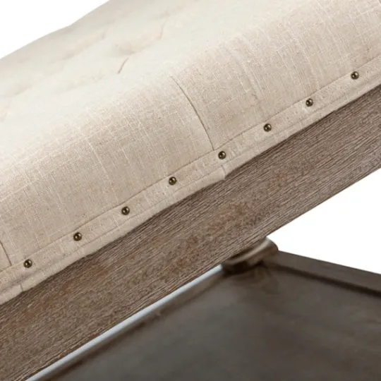Kirkland's Home Ivory Linen Low Base Tufted Ottoman- Benches & Ottomans