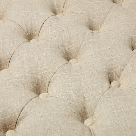 Kirkland's Home Ivory Linen Low Base Tufted Ottoman- Benches & Ottomans