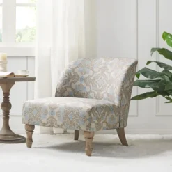 Kirkland's Home Ivory Medallion Wide Frame Slipper Accent Chair- Accent Chairs