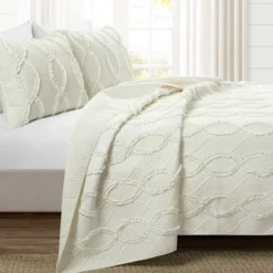 Kirkland's Home Ivory Trellis Ruffles 3-Pc. King Quilt Set- Quilts
