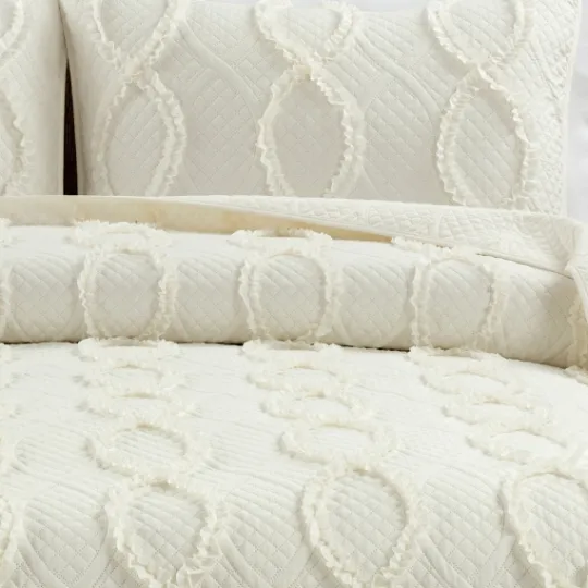 Kirkland's Home Ivory Trellis Ruffles 3-Pc. King Quilt Set- Quilts