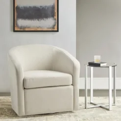Kirkland's Home Ivory Upholstered Low Back Swivel Accent Chair- Accent Chairs