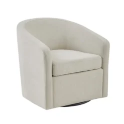 Kirkland's Home Ivory Upholstered Low Back Swivel Accent Chair- Accent Chairs