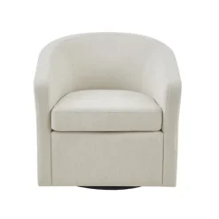 Kirkland's Home Ivory Upholstered Low Back Swivel Accent Chair- Accent Chairs