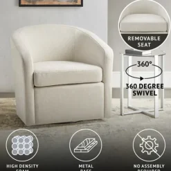 Kirkland's Home Ivory Upholstered Low Back Swivel Accent Chair- Accent Chairs