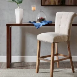 Kirkland's Home Ivory Wesley Tufted Bar Stool With Nailhead Trim- Bar Stools & Counter Height Stools