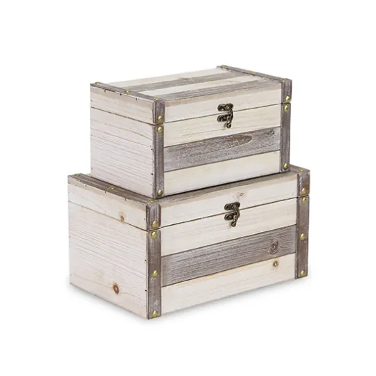 Kirkland's Home Ivory Wood And Metal Boxes, Set Of 2- Baskets & Boxes