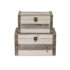 Kirkland's Home Ivory Wood And Metal Boxes, Set Of 2- Baskets & Boxes