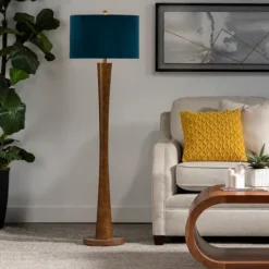Kirkland's Home Janis Bronze And Teal Velvet Floor Lamp- Floor Lamps