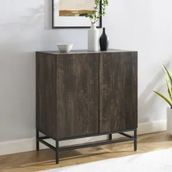 Kirkland's Home Joanelle Dark Steel And Wood Wine Cabinet- Cabinets & Sideboards