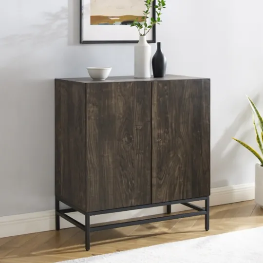 Kirkland's Home Joanelle Dark Steel And Wood Wine Cabinet- Cabinets & Sideboards