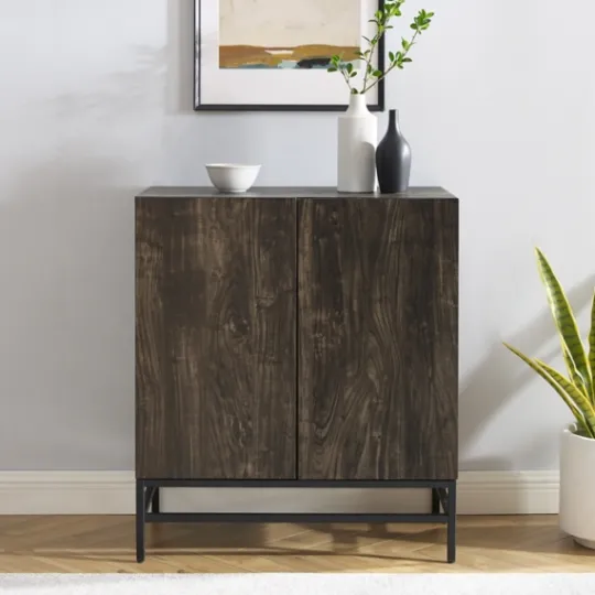 Kirkland's Home Joanelle Dark Steel And Wood Wine Cabinet- Cabinets & Sideboards
