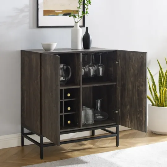 Kirkland's Home Joanelle Dark Steel And Wood Wine Cabinet- Cabinets & Sideboards