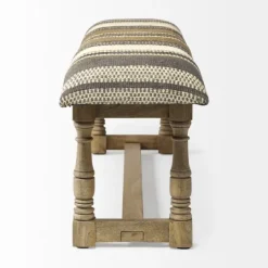Kirkland's Home Jute Striped Natural Wood Bench- Benches & Ottomans