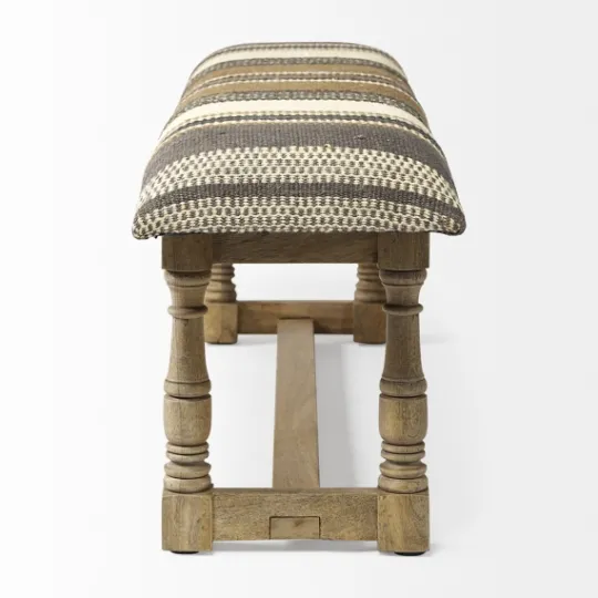 Kirkland's Home Jute Striped Natural Wood Bench- Benches & Ottomans