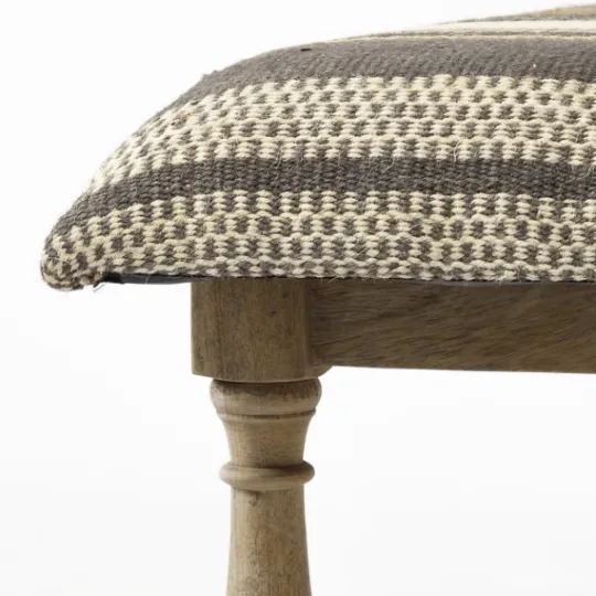 Kirkland's Home Jute Striped Natural Wood Bench- Benches & Ottomans