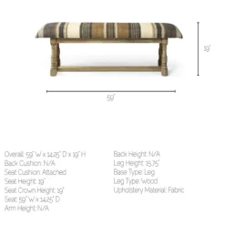 Kirkland's Home Jute Striped Natural Wood Bench- Benches & Ottomans