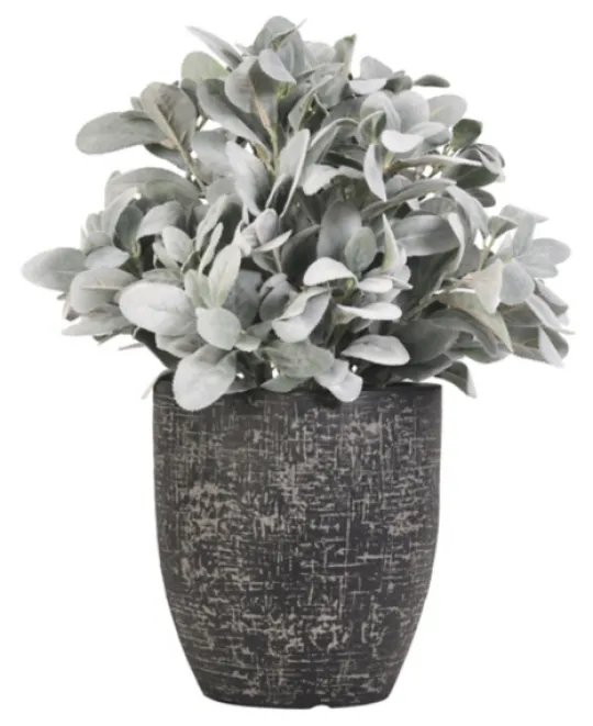Kirkland's Home Lamb'S Ear Arrangement In Textured Black Planter- Arrangements & Greenery