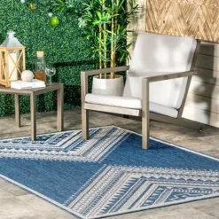Kirkland's Home Landy Blue Aztec Outdoor Rug, 8X10- Outdoor Rugs