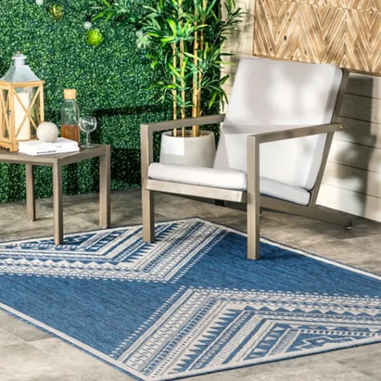 Kirkland's Home Landy Blue Aztec Outdoor Rug, 8X10- Outdoor Rugs
