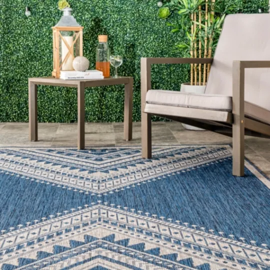 Kirkland's Home Landy Blue Aztec Outdoor Rug, 8X10- Outdoor Rugs