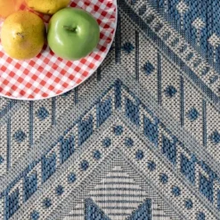 Kirkland's Home Landy Blue Aztec Outdoor Rug, 8X10- Outdoor Rugs