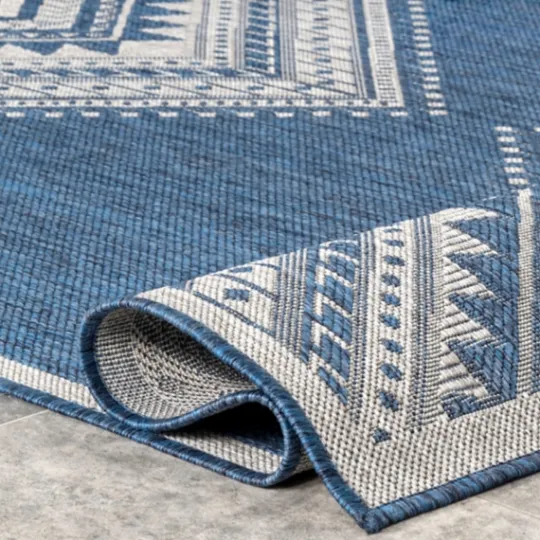 Kirkland's Home Landy Blue Aztec Outdoor Rug, 8X10- Outdoor Rugs