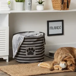 Kirkland's Home Large Black Paw Patch Stripe Round Pet Basket- Baskets & Boxes