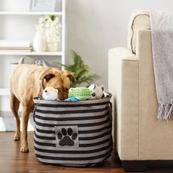 Kirkland's Home Large Black Paw Patch Stripe Round Pet Basket- Baskets & Boxes