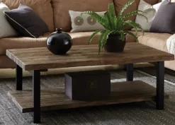 Kirkland's Home Large Brown Pine Wood And Metal Coffee Table- Coffee Tables